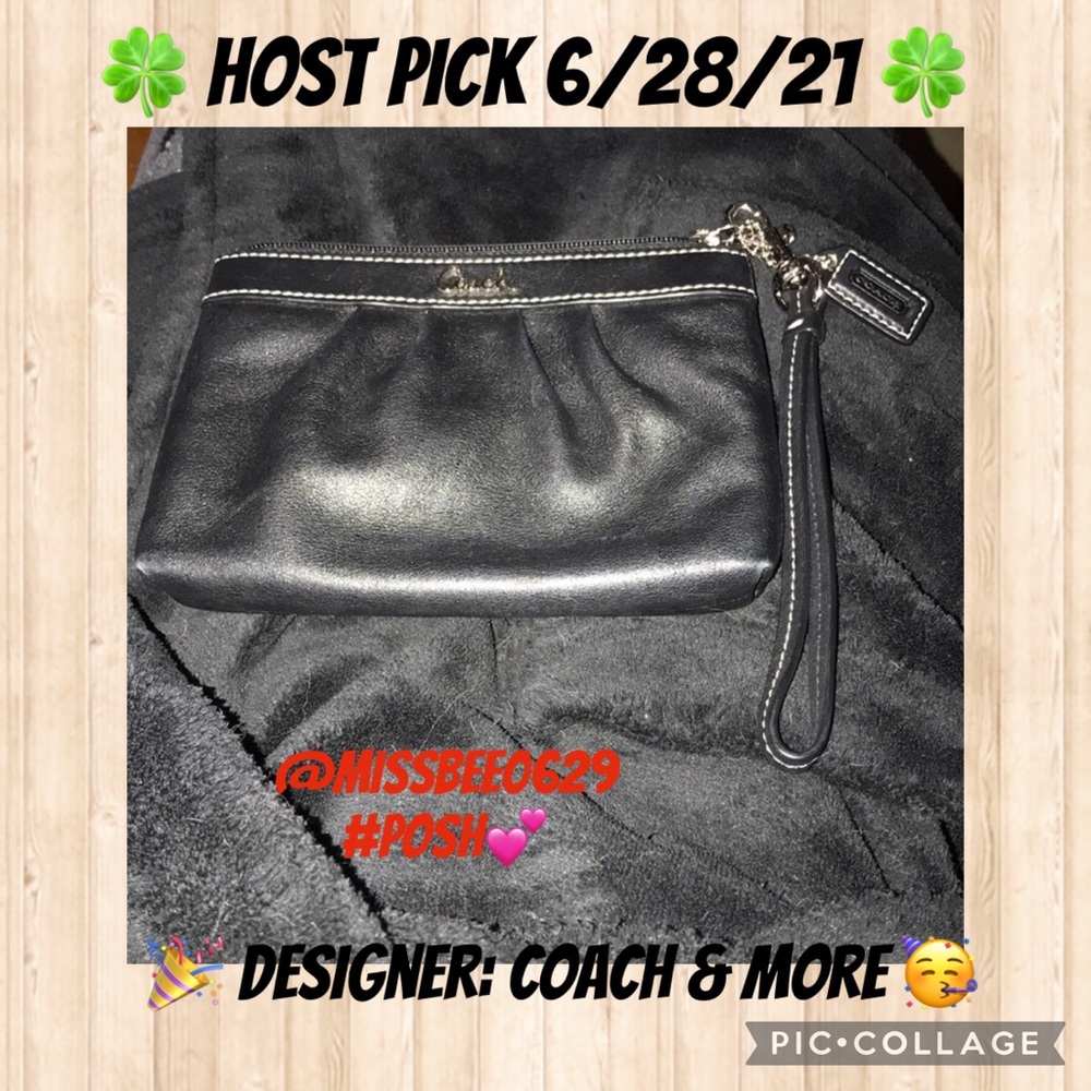 Coach Black leather wristlet tan interior 💕🍒 vintage